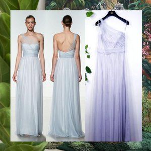 Gray Bridesmaid Dress AMSALE 8 Maxi Pleated One Shoulder Goddess Fairy Crepe